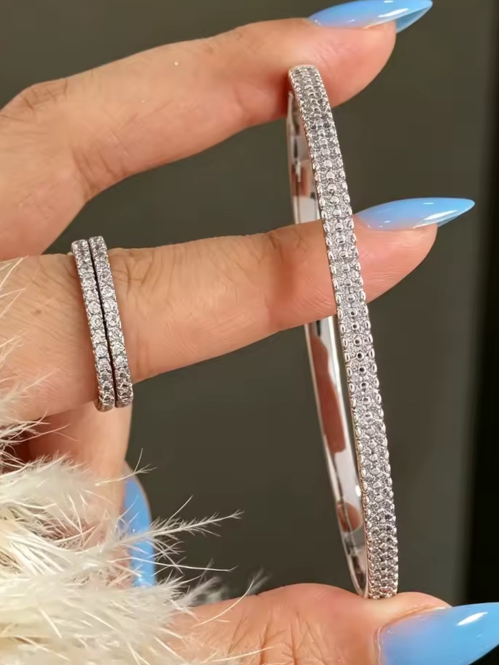 Pave Crystal Bangle Bracelet in Silver Tone